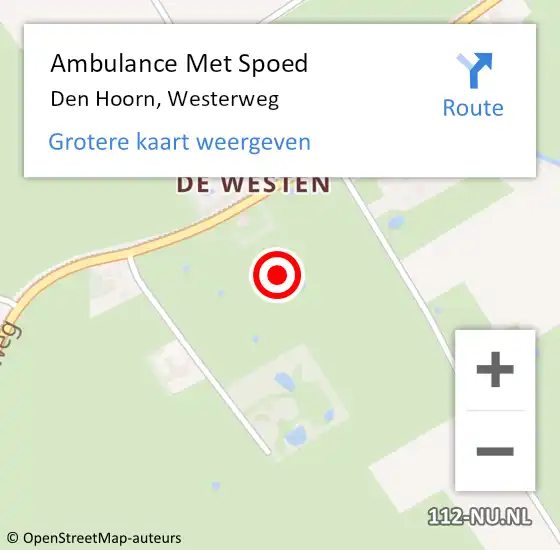 Locatie op kaart van de 112 melding: Ambulance Met Spoed Naar Den Hoorn, Westerweg op 29 november 2024 12:41