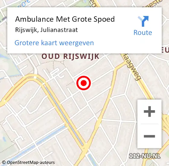 Locatie op kaart van de 112 melding: Ambulance Met Grote Spoed Naar Rijswijk, Julianastraat op 29 november 2024 13:07