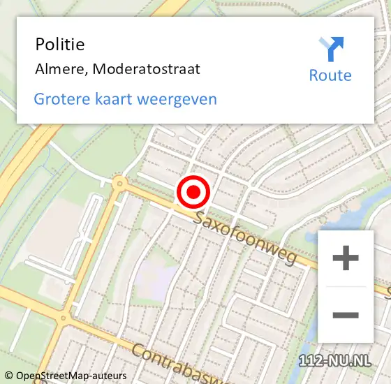 Locatie op kaart van de 112 melding: Politie Almere, Moderatostraat op 29 november 2024 13:12