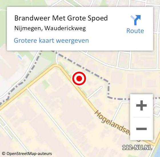 Locatie op kaart van de 112 melding: Brandweer Met Grote Spoed Naar Nijmegen, Wauderickweg op 29 november 2024 13:14