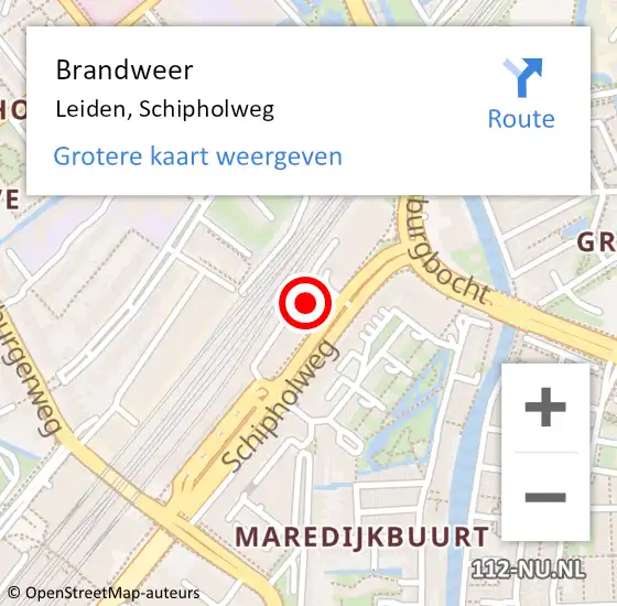 Locatie op kaart van de 112 melding: Brandweer Leiden, Schipholweg op 29 november 2024 13:27