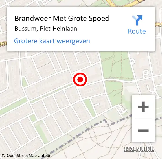 Locatie op kaart van de 112 melding: Brandweer Met Grote Spoed Naar Bussum, Piet Heinlaan op 29 november 2024 13:37