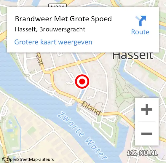 Locatie op kaart van de 112 melding: Brandweer Met Grote Spoed Naar Hasselt, Brouwersgracht op 29 november 2024 13:41