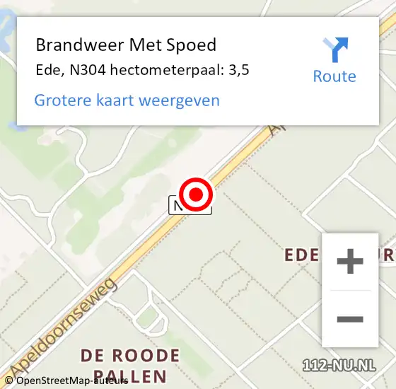 Locatie op kaart van de 112 melding: Brandweer Met Spoed Naar Ede, N304 hectometerpaal: 3,5 op 29 november 2024 13:41