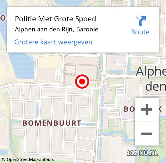 Locatie op kaart van de 112 melding: Politie Met Grote Spoed Naar Alphen aan den Rijn, Baronie op 29 november 2024 13:58