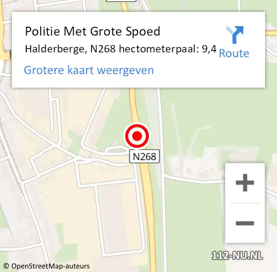 Locatie op kaart van de 112 melding: Politie Met Grote Spoed Naar Halderberge, N268 hectometerpaal: 9,4 op 29 november 2024 14:04