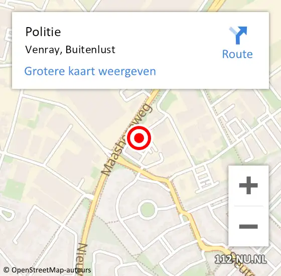 Locatie op kaart van de 112 melding: Politie Venray, Buitenlust op 29 november 2024 14:22