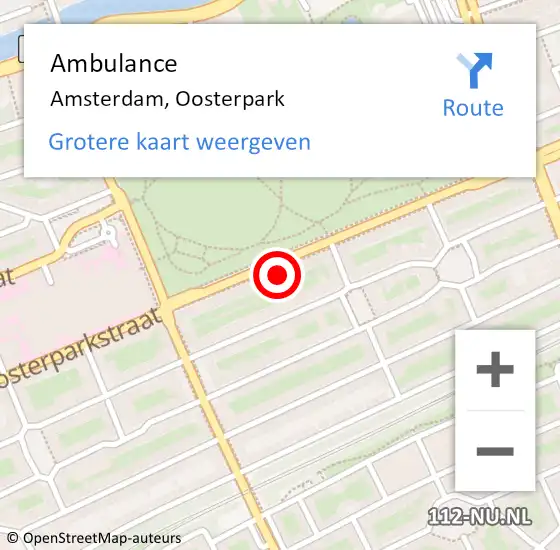 Locatie op kaart van de 112 melding: Ambulance Amsterdam, Oosterpark op 29 november 2024 14:22