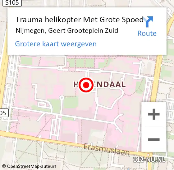 Locatie op kaart van de 112 melding: Trauma helikopter Met Grote Spoed Naar Nijmegen, Geert Grooteplein Zuid op 29 november 2024 14:28