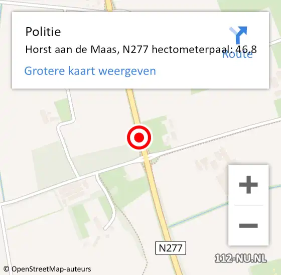 Locatie op kaart van de 112 melding: Politie Horst aan de Maas, N277 hectometerpaal: 46,8 op 29 november 2024 14:28