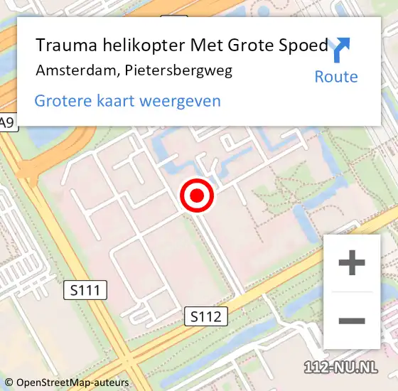 Locatie op kaart van de 112 melding: Trauma helikopter Met Grote Spoed Naar Amsterdam, Pietersbergweg op 29 november 2024 14:38