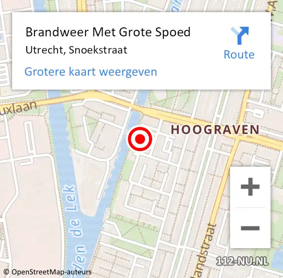 Locatie op kaart van de 112 melding: Brandweer Met Grote Spoed Naar Utrecht, Snoekstraat op 29 november 2024 14:40