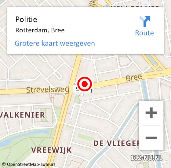 Locatie op kaart van de 112 melding: Politie Rotterdam, Bree op 29 november 2024 14:45