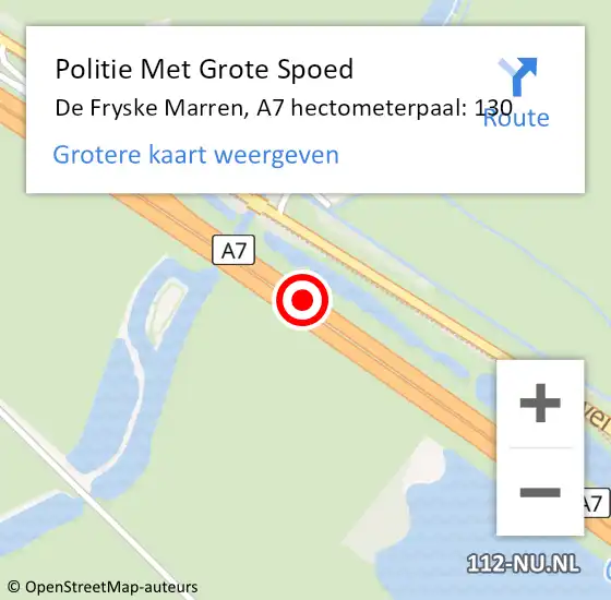 Locatie op kaart van de 112 melding: Politie Met Grote Spoed Naar De Fryske Marren, A7 hectometerpaal: 130 op 29 november 2024 15:08