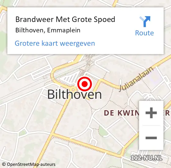 Locatie op kaart van de 112 melding: Brandweer Met Grote Spoed Naar Bilthoven, Emmaplein op 29 november 2024 15:12