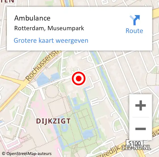 Locatie op kaart van de 112 melding: Ambulance Rotterdam, Museumpark op 29 november 2024 15:23