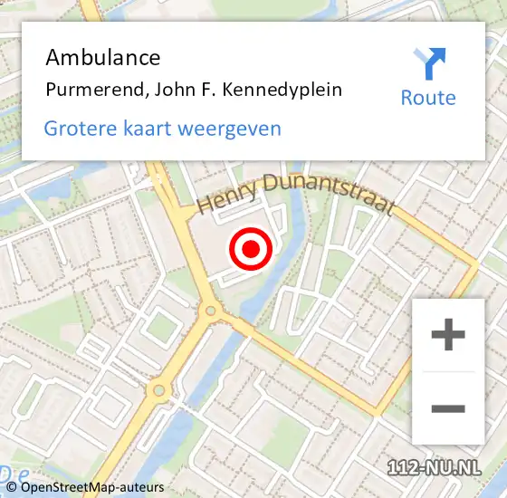 Locatie op kaart van de 112 melding: Ambulance Purmerend, John F. Kennedyplein op 29 november 2024 16:06