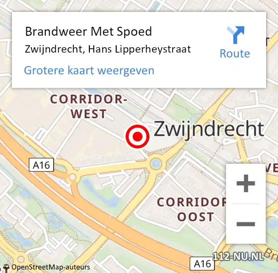 Locatie op kaart van de 112 melding: Brandweer Met Spoed Naar Zwijndrecht, Hans Lipperheystraat op 29 november 2024 16:19