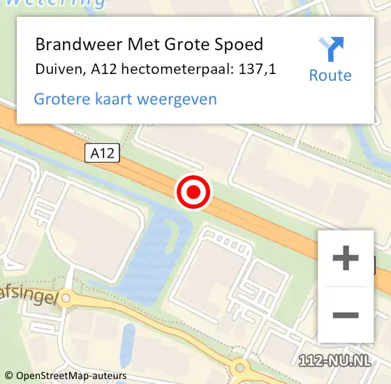 Locatie op kaart van de 112 melding: Brandweer Met Grote Spoed Naar Duiven, A12 hectometerpaal: 137,1 op 29 november 2024 17:03