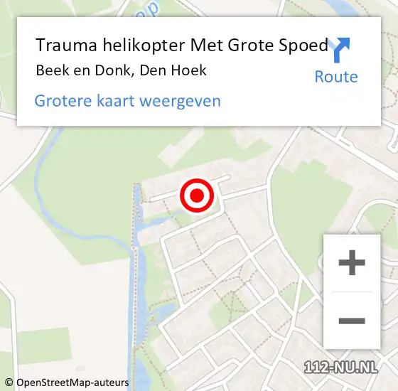 Locatie op kaart van de 112 melding: Trauma helikopter Met Grote Spoed Naar Beek en Donk, Den Hoek op 29 november 2024 17:21