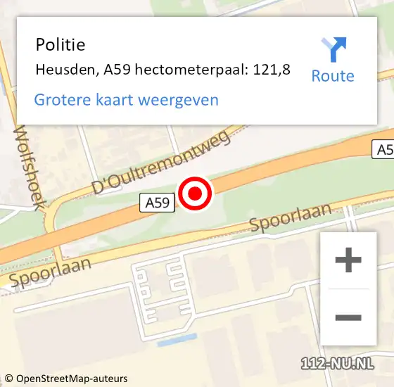 Locatie op kaart van de 112 melding: Politie Heusden, A59 hectometerpaal: 121,8 op 29 november 2024 17:22