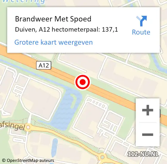 Locatie op kaart van de 112 melding: Brandweer Met Spoed Naar Duiven, A12 hectometerpaal: 137,1 op 29 november 2024 17:30