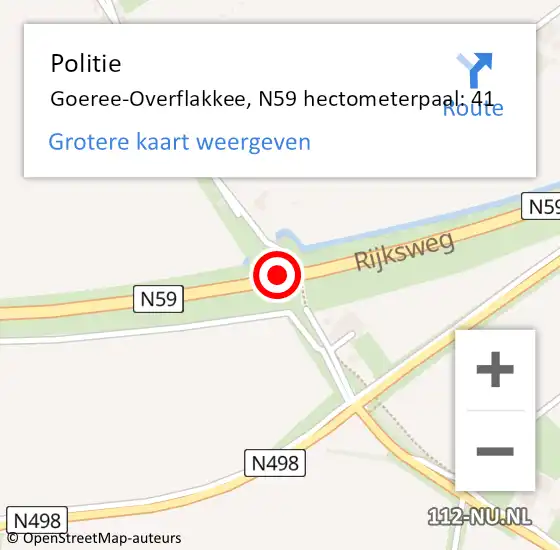 Locatie op kaart van de 112 melding: Politie Goeree-Overflakkee, N59 hectometerpaal: 41 op 29 november 2024 18:10