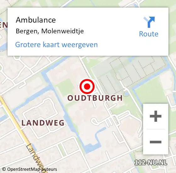 Locatie op kaart van de 112 melding: Ambulance Bergen, Molenweidtje op 29 november 2024 18:12