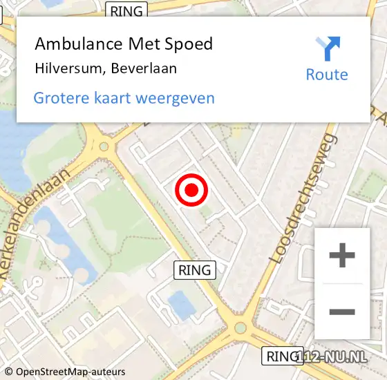 Locatie op kaart van de 112 melding: Ambulance Met Spoed Naar Hilversum, Beverlaan op 28 oktober 2014 16:57