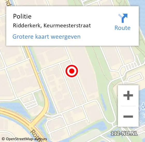 Locatie op kaart van de 112 melding: Politie Ridderkerk, Keurmeesterstraat op 29 november 2024 18:51