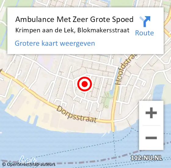 Locatie op kaart van de 112 melding: Ambulance Met Zeer Grote Spoed Naar Krimpen aan de Lek, Blokmakersstraat op 29 november 2024 18:51