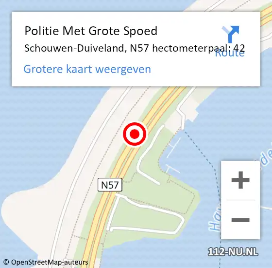 Locatie op kaart van de 112 melding: Politie Met Grote Spoed Naar Schouwen-Duiveland, N57 hectometerpaal: 42 op 29 november 2024 19:11