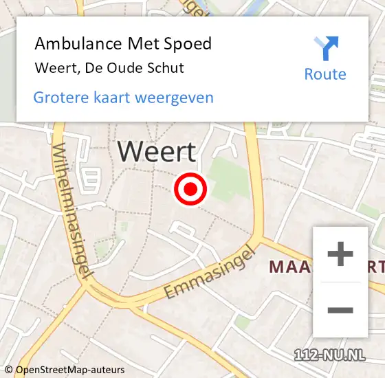 Locatie op kaart van de 112 melding: Ambulance Met Spoed Naar Weert, De Oude Schut op 29 november 2024 19:21