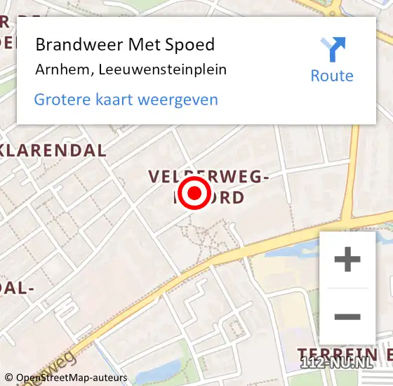 Locatie op kaart van de 112 melding: Brandweer Met Spoed Naar Arnhem, Leeuwensteinplein op 29 november 2024 19:32