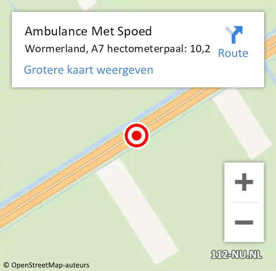 Locatie op kaart van de 112 melding: Ambulance Met Spoed Naar Wormerland, A7 hectometerpaal: 10,2 op 29 november 2024 19:55