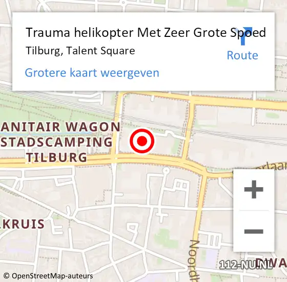 Locatie op kaart van de 112 melding: Trauma helikopter Met Zeer Grote Spoed Naar Tilburg, Talent Square op 29 november 2024 19:56