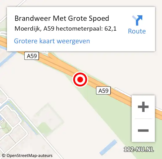 Locatie op kaart van de 112 melding: Brandweer Met Grote Spoed Naar Moerdijk, A59 hectometerpaal: 62,1 op 29 november 2024 20:16