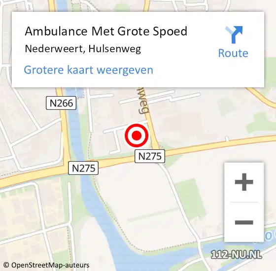 Locatie op kaart van de 112 melding: Ambulance Met Grote Spoed Naar Nederweert, Hulsenweg op 29 november 2024 20:36