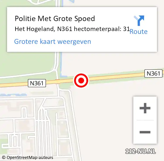 Locatie op kaart van de 112 melding: Politie Met Grote Spoed Naar Het Hogeland, N361 hectometerpaal: 31 op 29 november 2024 21:41