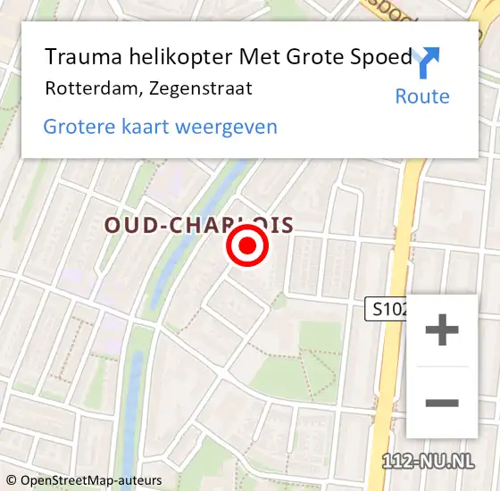 Locatie op kaart van de 112 melding: Trauma helikopter Met Grote Spoed Naar Rotterdam, Zegenstraat op 29 november 2024 21:53