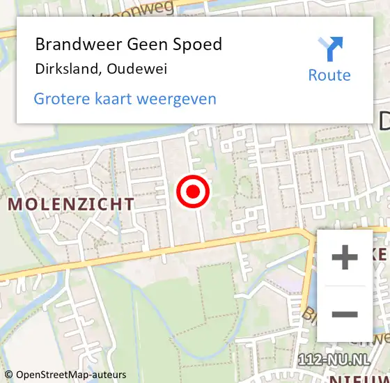 Locatie op kaart van de 112 melding: Brandweer Geen Spoed Naar Dirksland, Oudewei op 28 oktober 2014 17:15