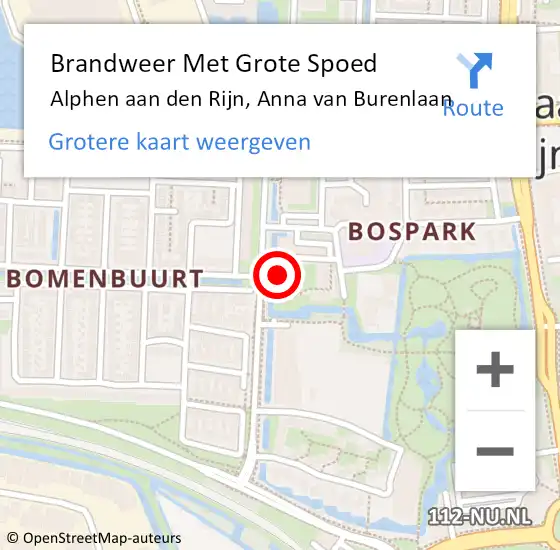 Locatie op kaart van de 112 melding: Brandweer Met Grote Spoed Naar Alphen aan den Rijn, Anna van Burenlaan op 29 november 2024 22:38