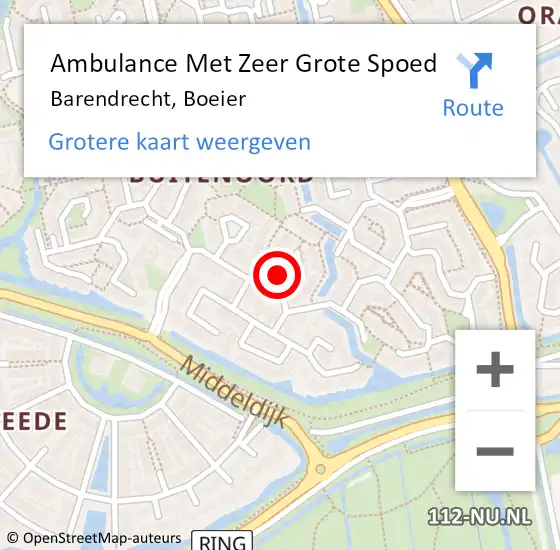 Locatie op kaart van de 112 melding: Ambulance Met Zeer Grote Spoed Naar Barendrecht, Boeier op 29 november 2024 22:47