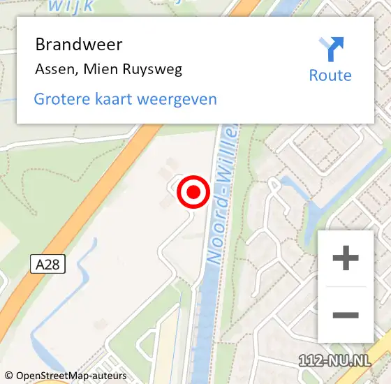 Locatie op kaart van de 112 melding: Brandweer Assen, Mien Ruysweg op 29 november 2024 22:54