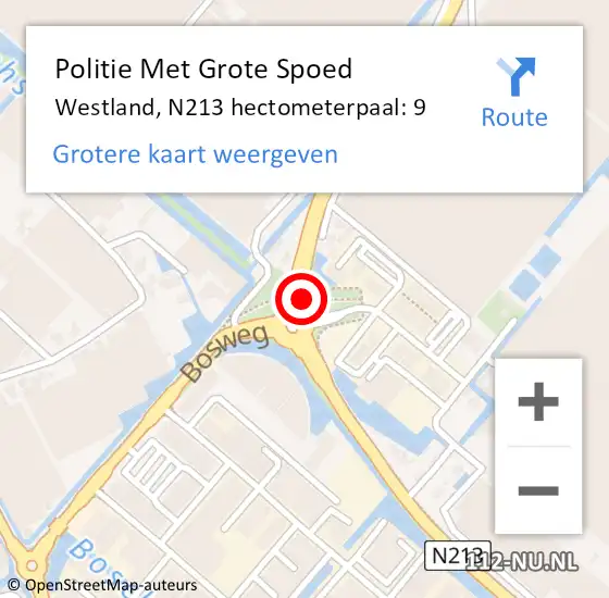 Locatie op kaart van de 112 melding: Politie Met Grote Spoed Naar Westland, N213 hectometerpaal: 9 op 29 november 2024 22:59