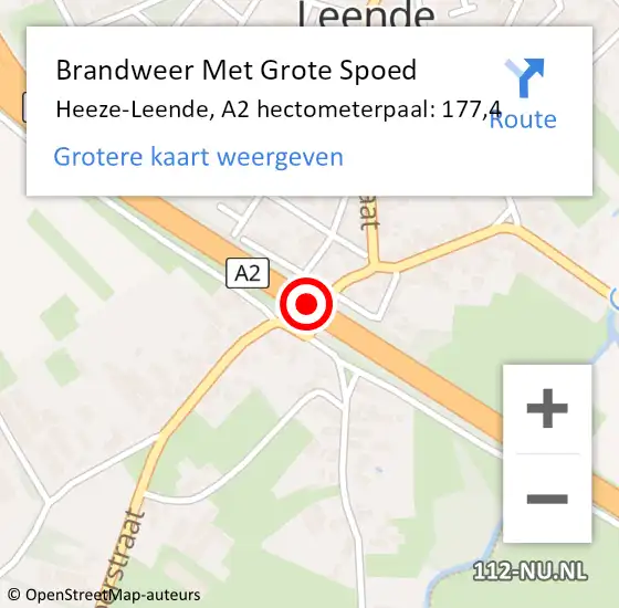 Locatie op kaart van de 112 melding: Brandweer Met Grote Spoed Naar Heeze-Leende, A2 hectometerpaal: 177,4 op 29 november 2024 23:00