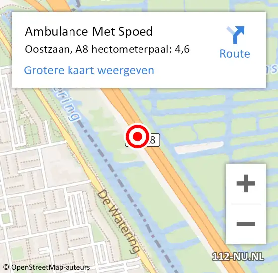 Locatie op kaart van de 112 melding: Ambulance Met Spoed Naar Oostzaan, A8 hectometerpaal: 4,6 op 29 november 2024 23:33