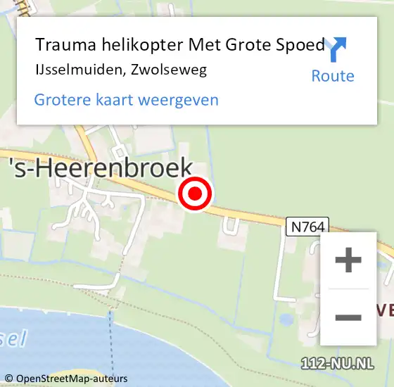 Locatie op kaart van de 112 melding: Trauma helikopter Met Grote Spoed Naar IJsselmuiden, Zwolseweg op 30 november 2024 00:02