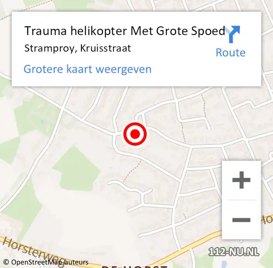 Locatie op kaart van de 112 melding: Trauma helikopter Met Grote Spoed Naar Stramproy, Kruisstraat op 30 november 2024 00:26