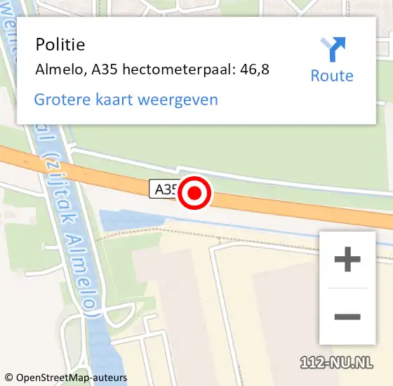 Locatie op kaart van de 112 melding: Politie Almelo, A35 hectometerpaal: 46,8 op 30 november 2024 01:09